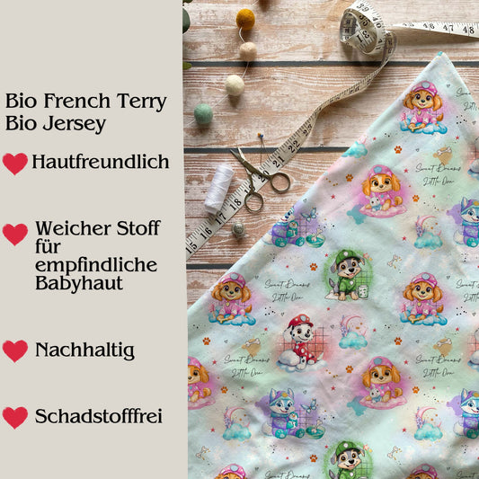 Jersey & French Terry "Sweet Dreams Fellnasen" in blau - Stoffe Meterware