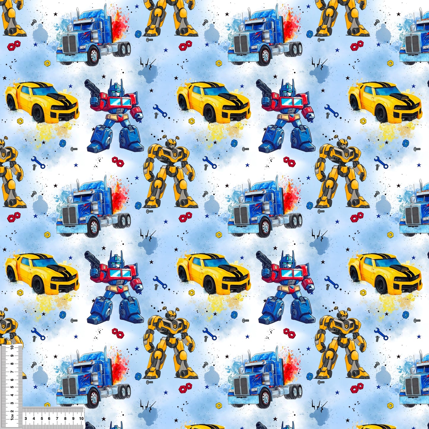Jersey & French Terry "RobotCars" in blau - Stoffe Meterware