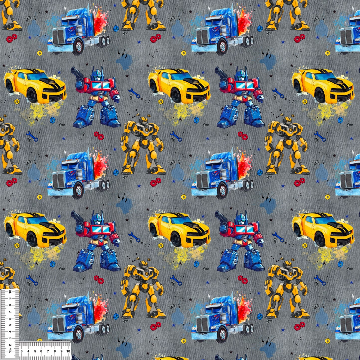 Jersey & French Terry "RobotCars" in grau - Stoffe Meterware