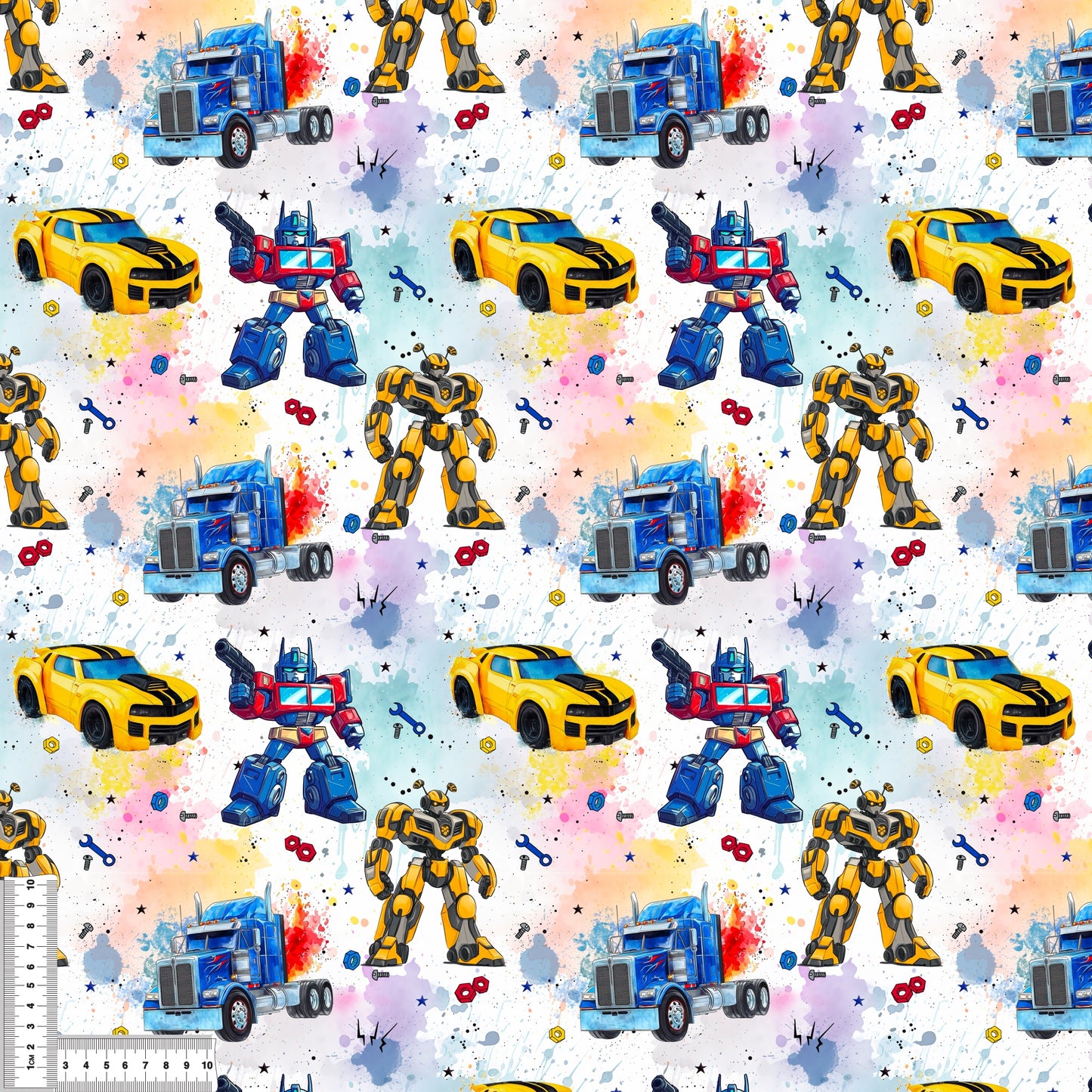Jersey & French Terry "RobotCars" in Regenbogen - Stoffe Meterware