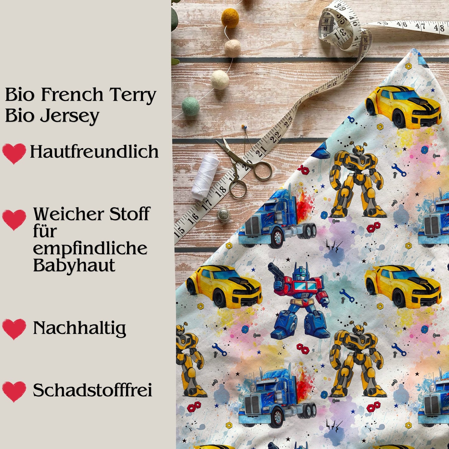 Jersey & French Terry "RobotCars" in Regenbogen - Stoffe Meterware