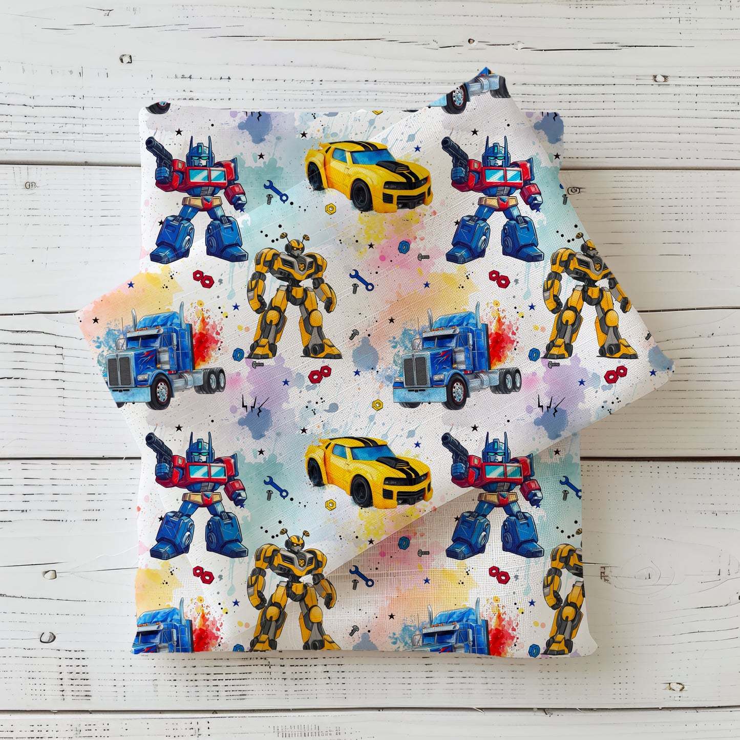 Jersey & French Terry "RobotCars" in Regenbogen - Stoffe Meterware
