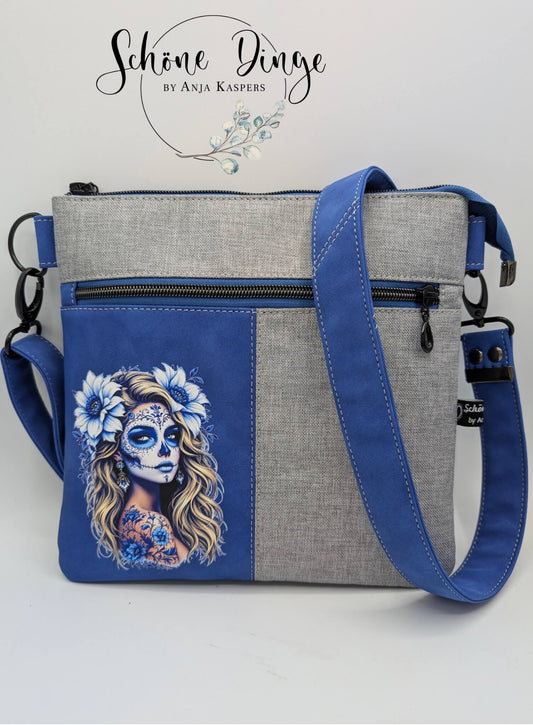 Glitzer-/Bügelbild "la Catrina" in Blau & Weiß