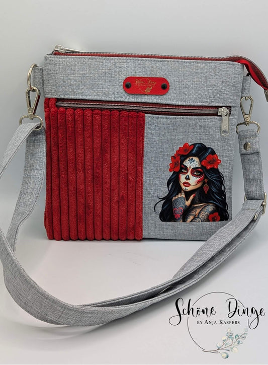 Glitzer-/Bügelbild "la Catrina" in Rot & Schwarz