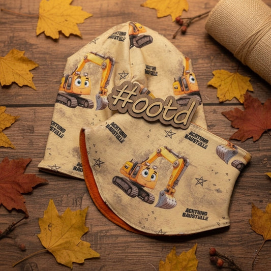 Achtung Baustelle | Bagger Stoff Meterware Kinderstoff