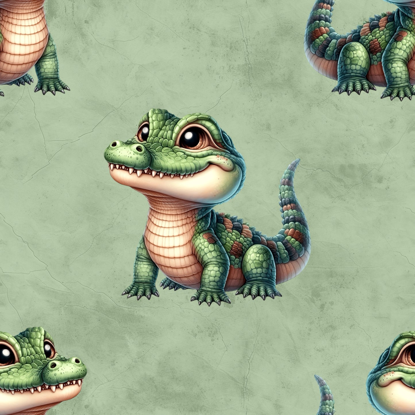 Krokodil Salbei | Krokodil Stoff Meterware | Kinderstoff