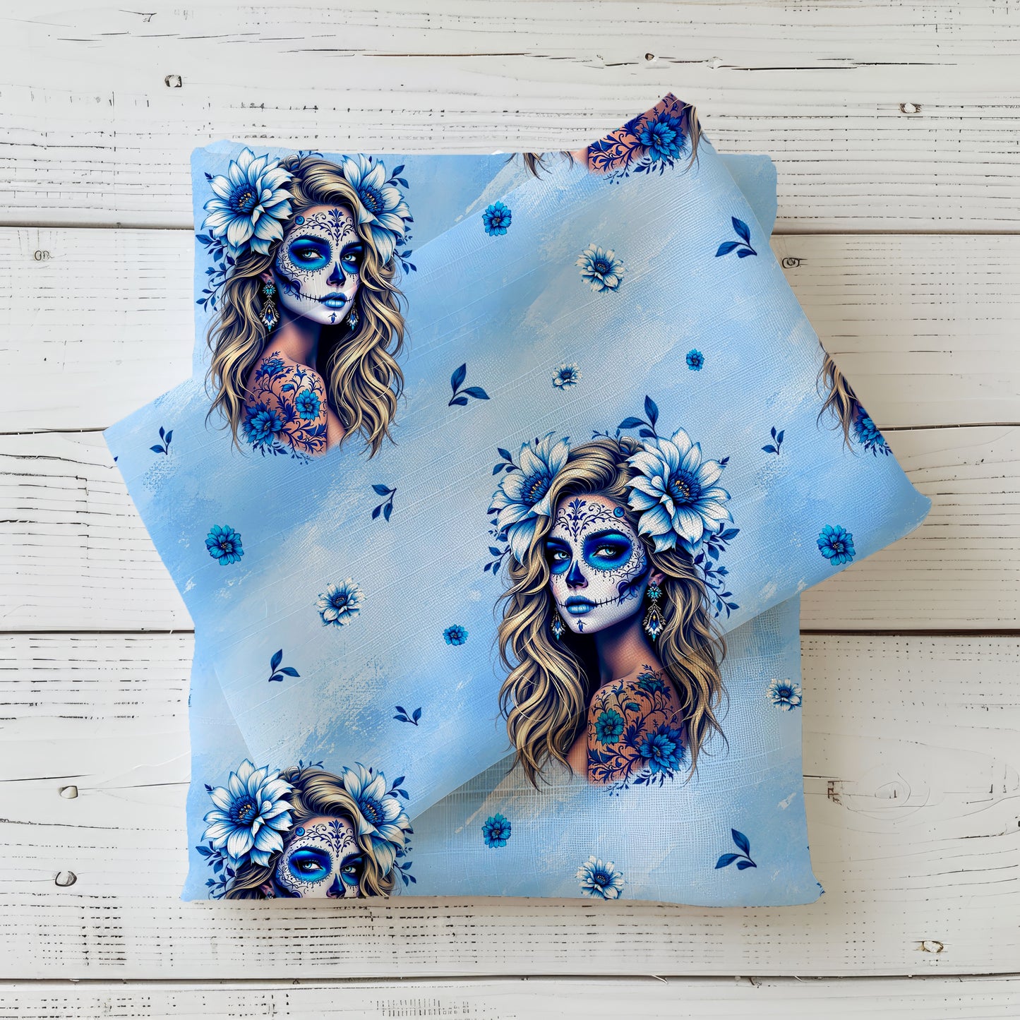 Stoffe Meterware "la Catrina" blau - Jersey oder French Terry