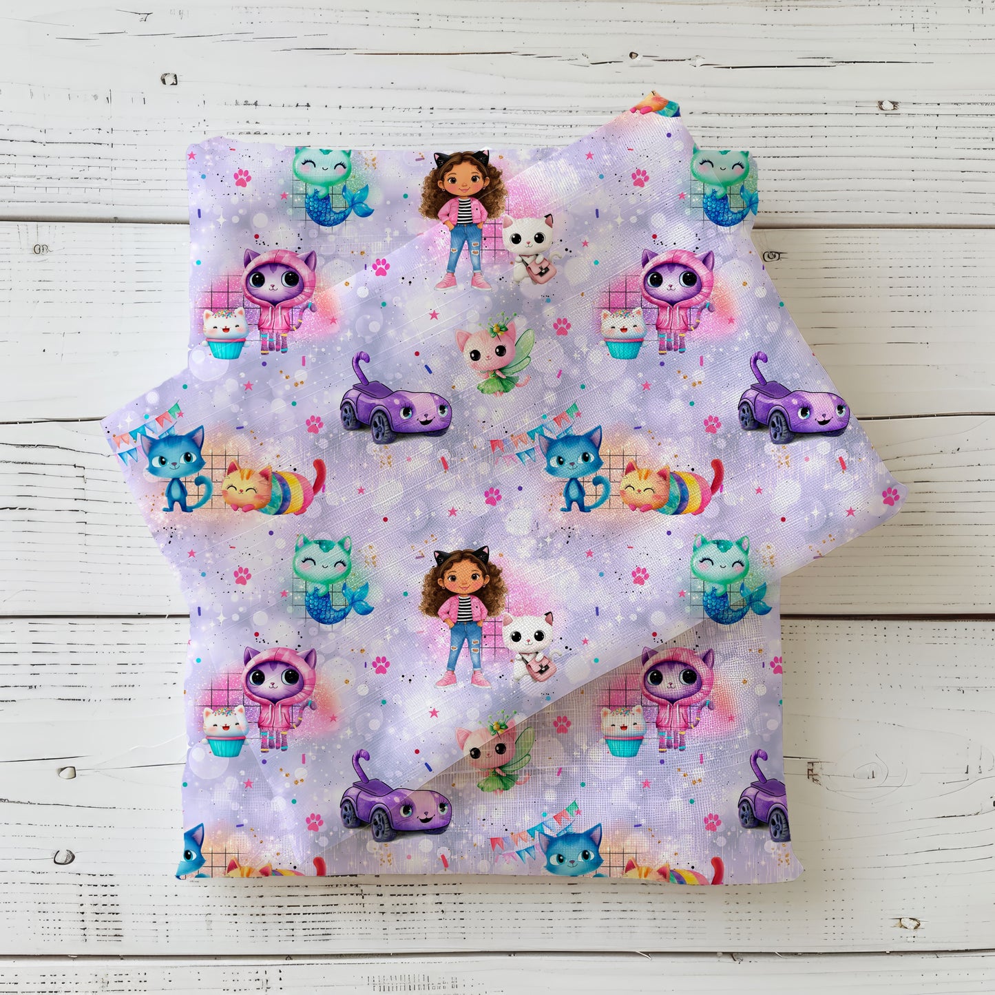 Lavendel Bubbel Katzenhaus | Magischer Katzenhaus Stoff Meterware | Kinderstoff