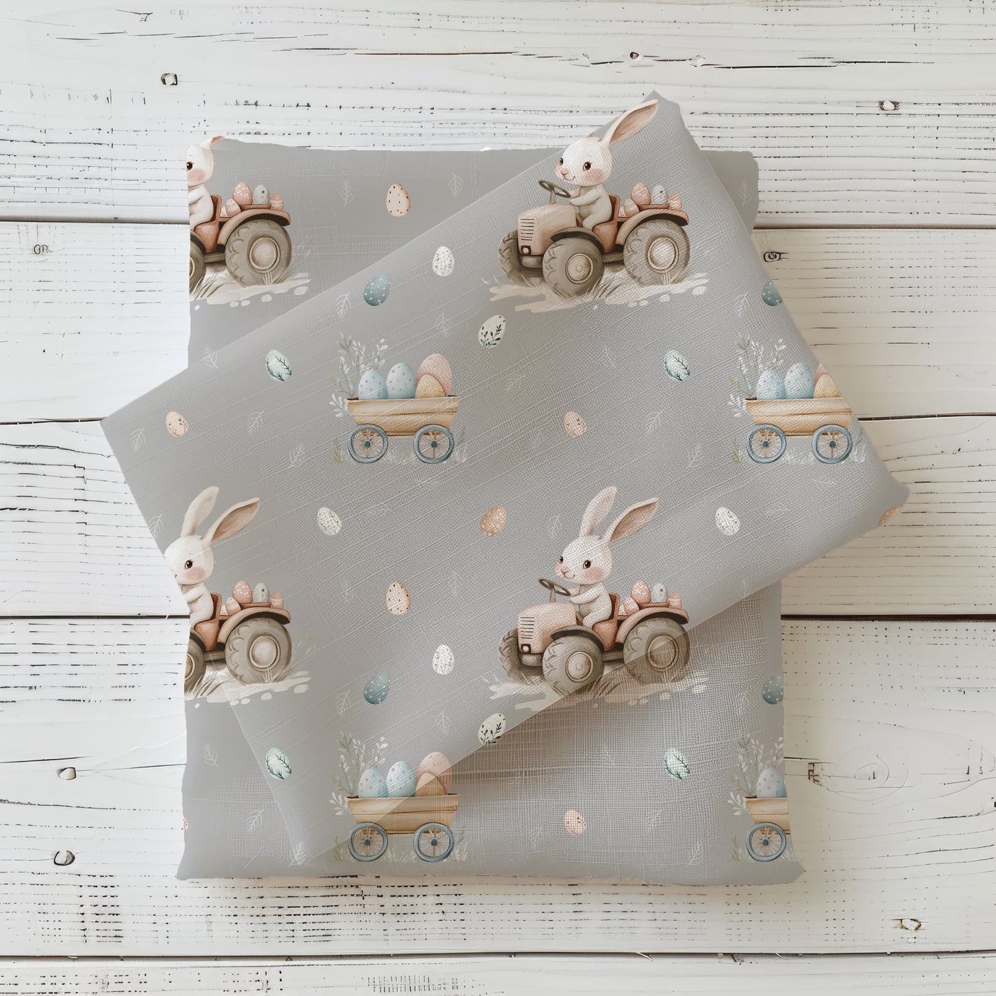 Hoppel auf dem Land Grau | Hasen Stoff Meterware | Baby- und Kinderstoff