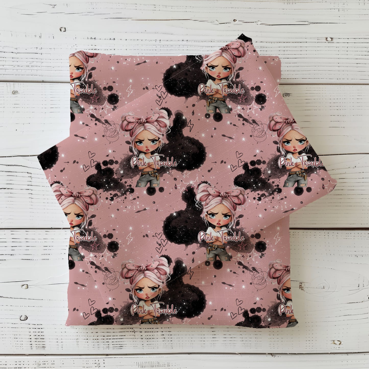 Pink Trouble | Mädchen Stoff Meterware | Kinderstoff