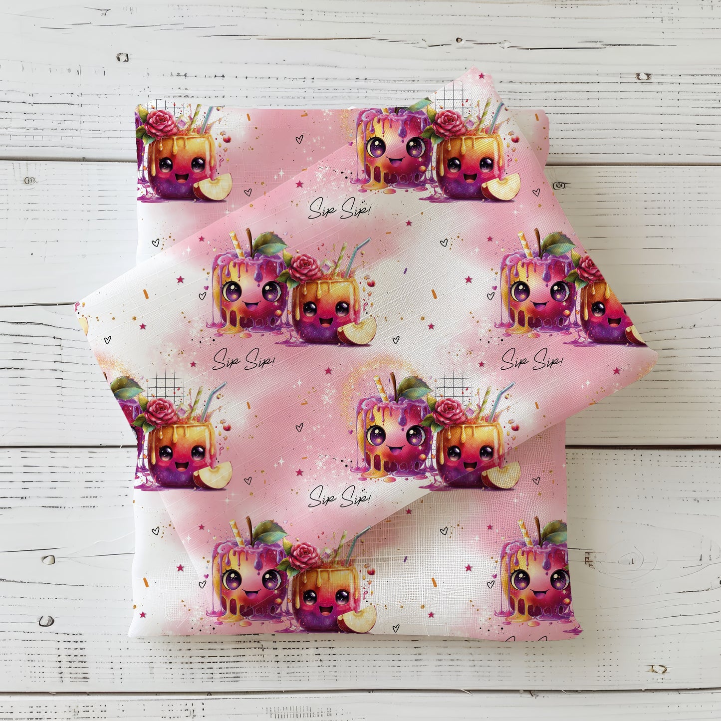 Kawaii Zauberbecher | Früchte Stoff Meterware | Kinderstoff