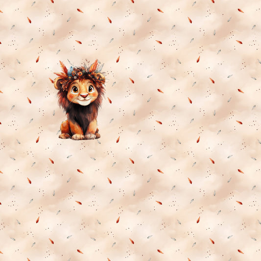 Panel Stoff Baby mit einem kleinen Löwen. das Panel ist 65x165cm als French Terry und 65x170cm auf Jersey