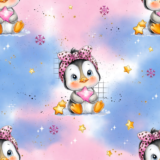 Kinderstoff French Terry Meterware „Sternenbote Pinguin" als 0,5m Lagerware
