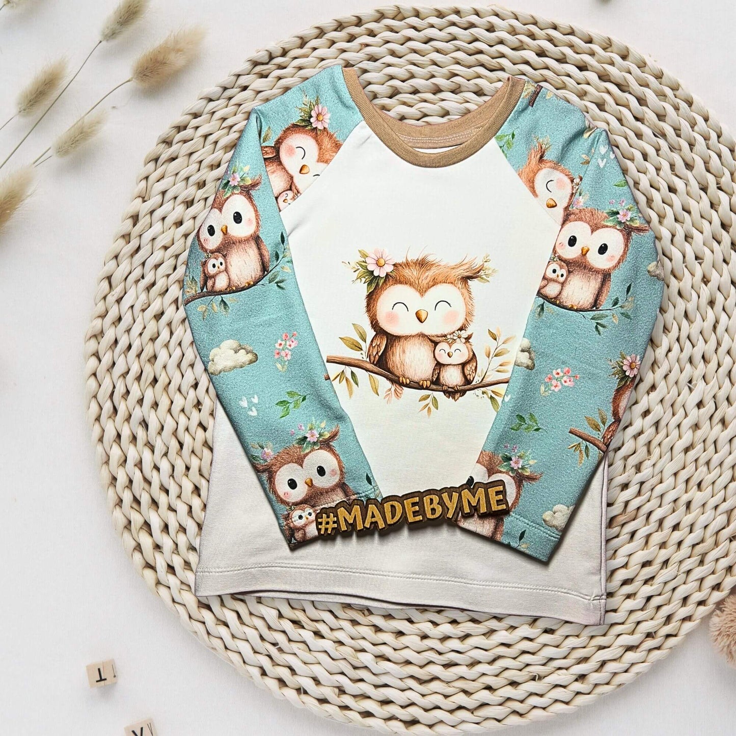 Raglan Sweatshirt Kinder "Eule" weiß – French Terry