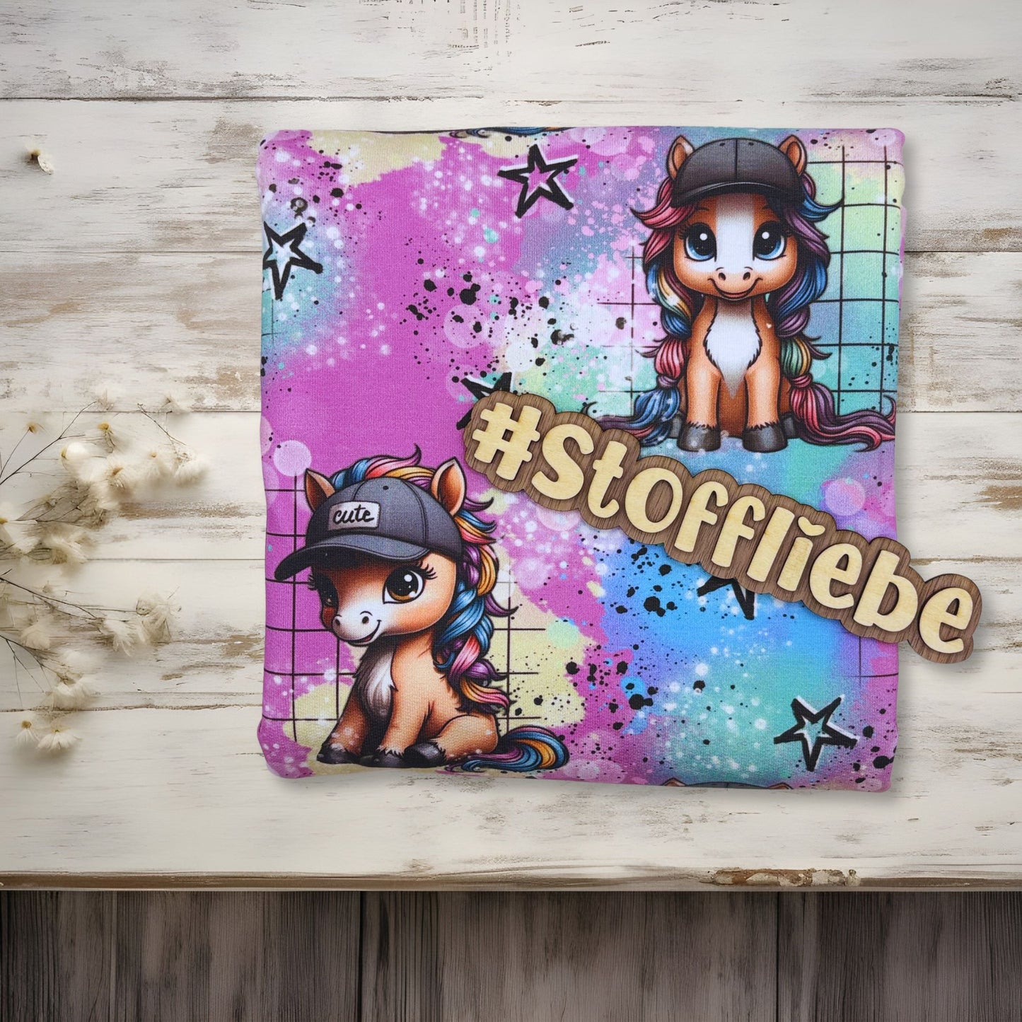 Kinderstoff French Terry Meterware "Cooles Pony" - 1m