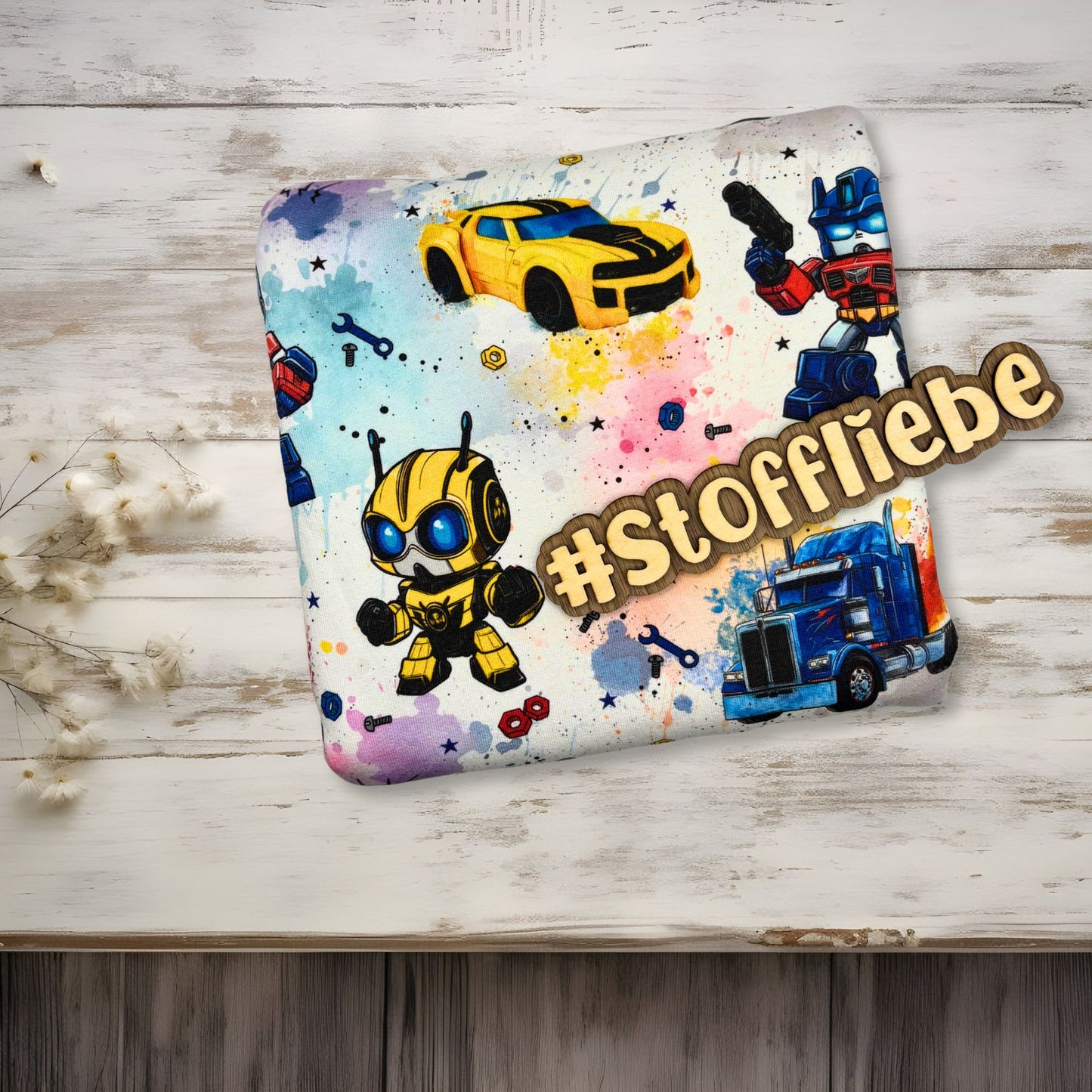 French Terry "Robotcars mini" Regenbogen - 0,5m