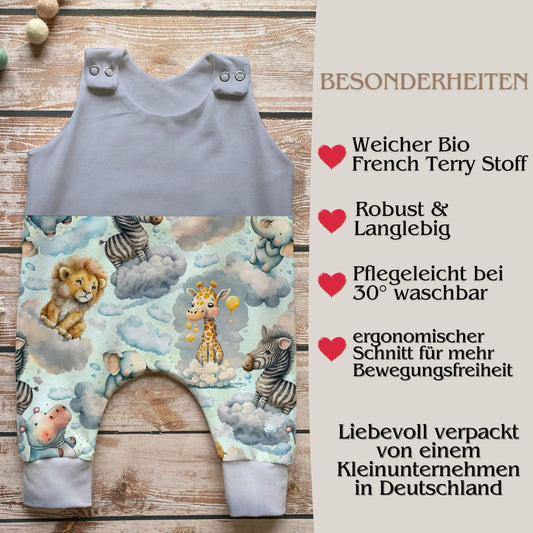 Handmade Baby Strampler "Safari träume" blau- geteilt