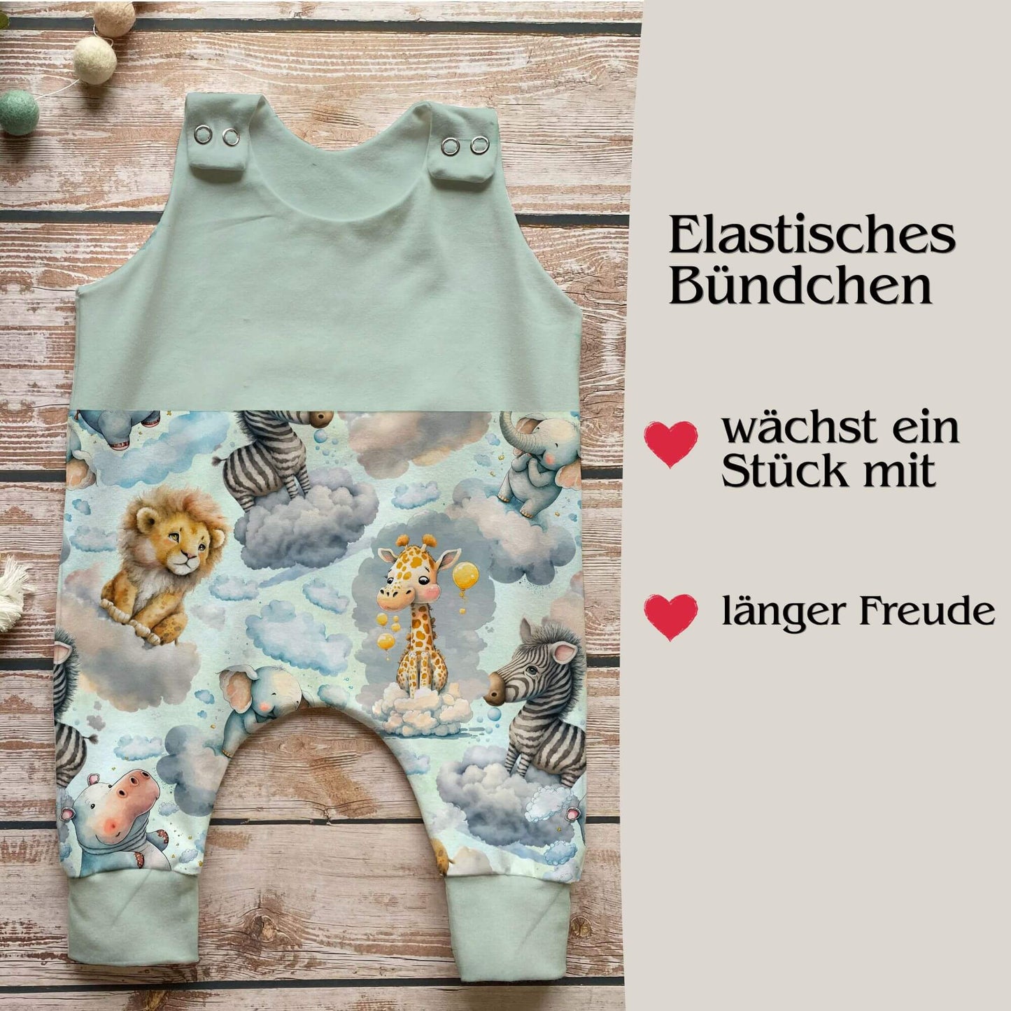 Handmade Baby Strampler "Safari träume" mint- geteilt