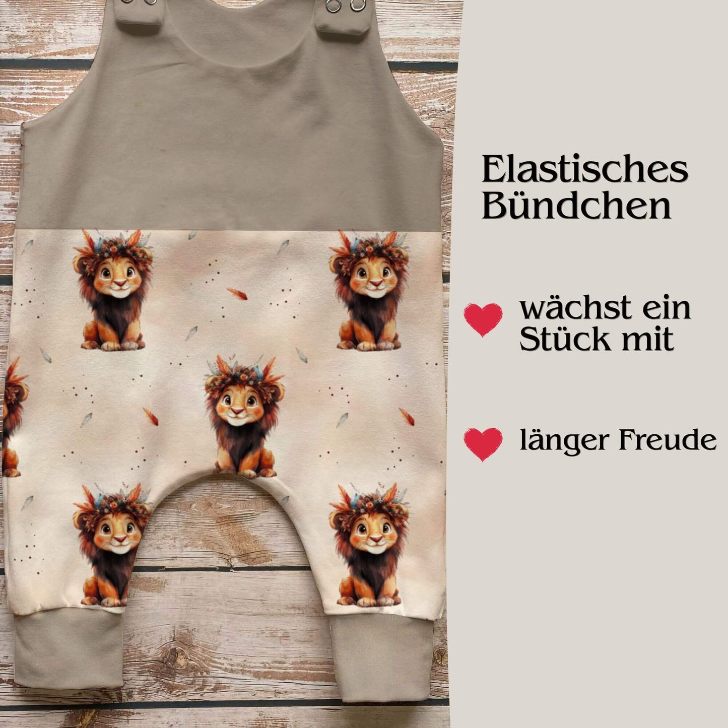 Handmade Baby Strampler "Löwe" beige - geteilt