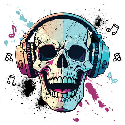 Glitzer-/Bügelbild "Totenkopf mit Kopfhörer