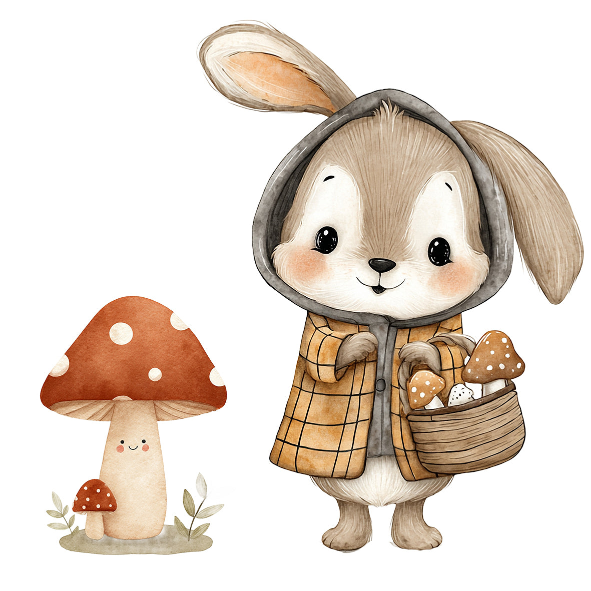 Bügelbild "Pilzsammler Hase" für Textilien