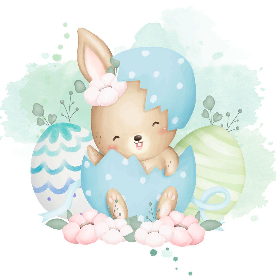 Bügelbilder für Textilien "Osterhase aus dem Osterei"