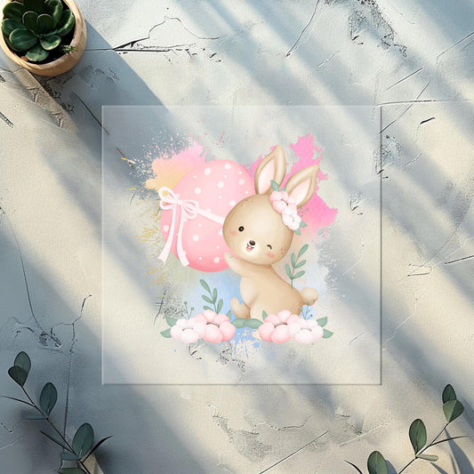 Bügelbilder für Textilien "Hase mit rosa Osterei" - Glitzer Bügelbild
