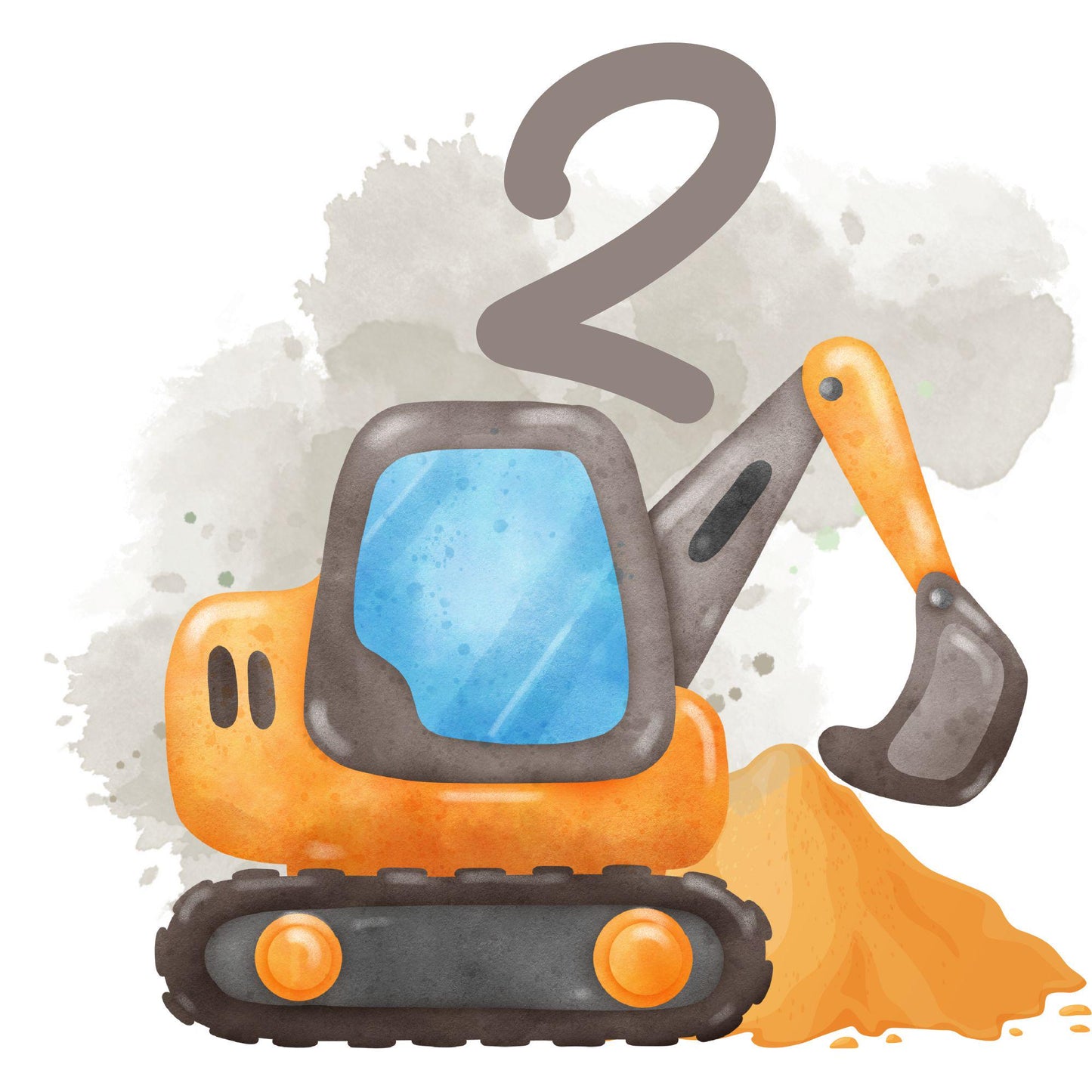 Personalisierte Bügelbilder für Textilien "Bagger" - 2. Geburtstag