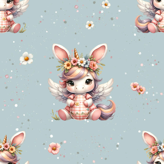 Osterstoffe Meterware "Einhorn" in blau - Jersey oder French Terry