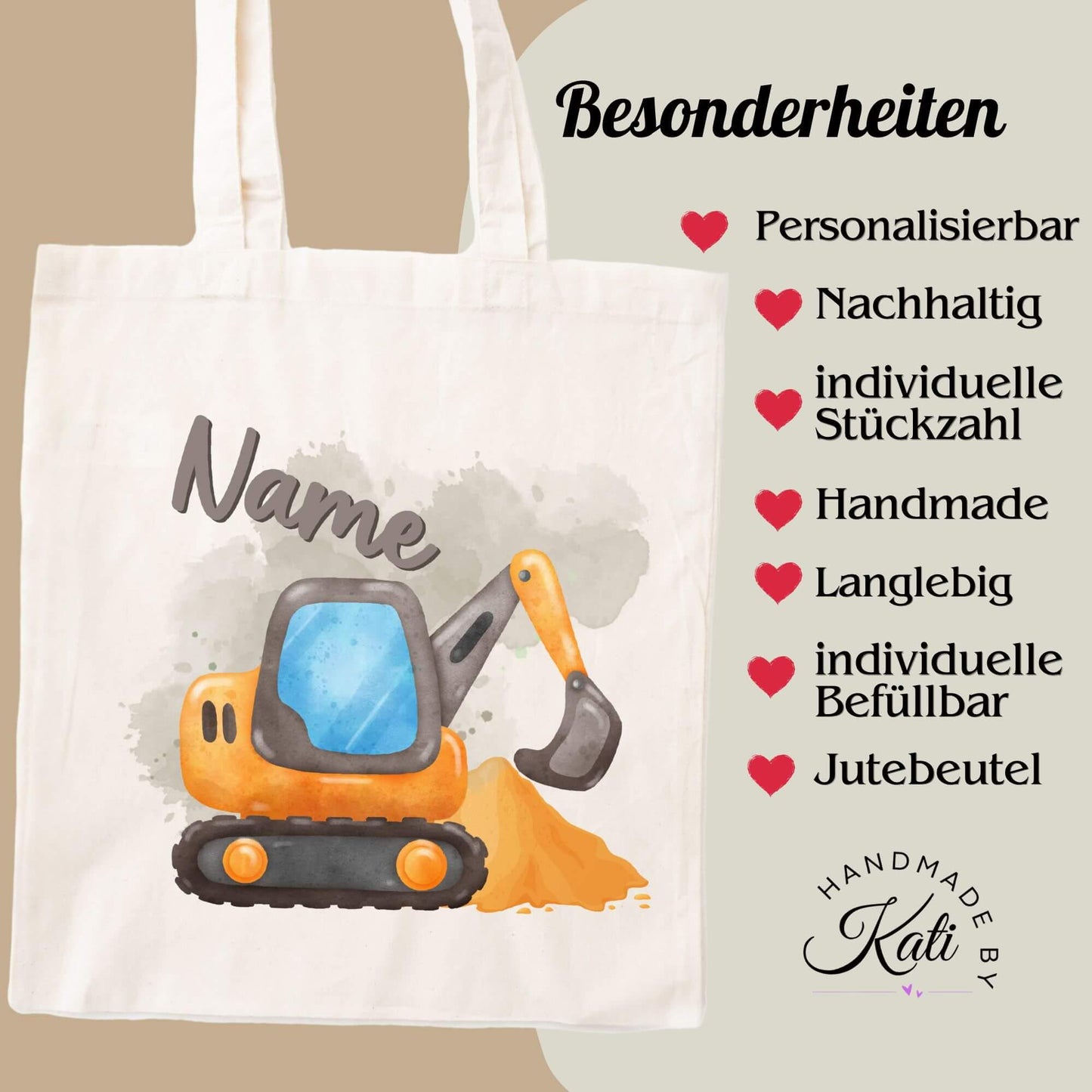Personalisiertes Gastgeschenk kleine Jutebeutel - Bagger