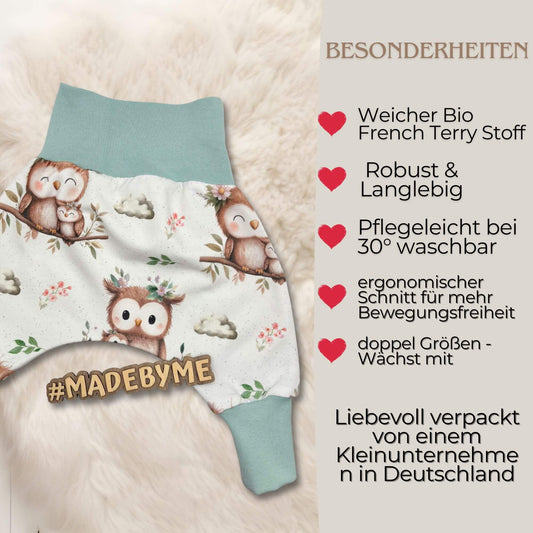 Handmade Pumphose "Eule" in weiß - mint