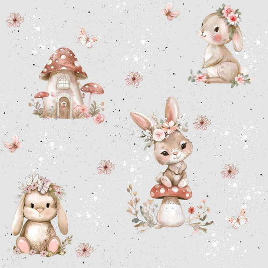 Meterware "Hase auf Pilzhaus" - Jersey oder French Terry