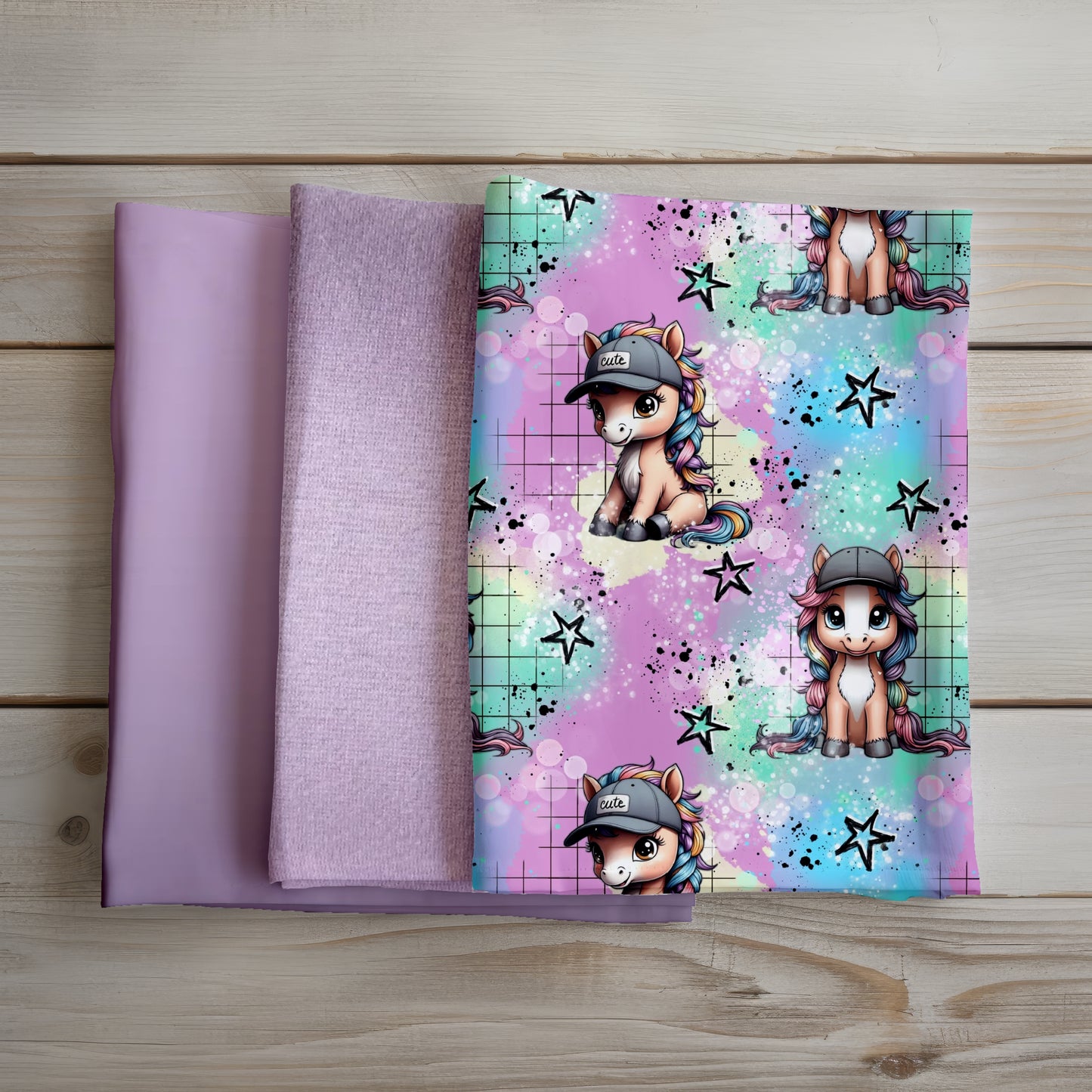 Stoffpaket 0,5m "Cooles Pony" - French Terry | Bündchen | Bügelbild