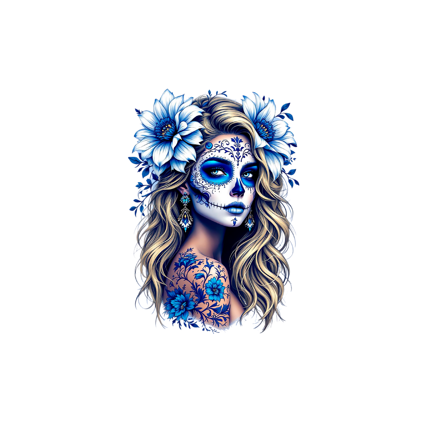 Glitzer-/Bügelbild "la Catrina" in Blau & Weiß