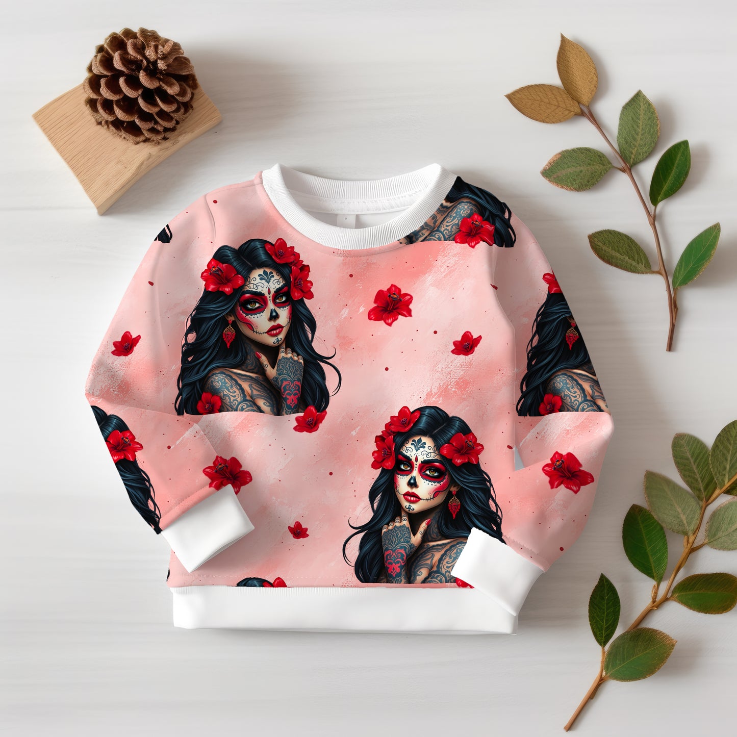 Stoffe Meterware "la Catrina" rot - Jersey oder French Terry