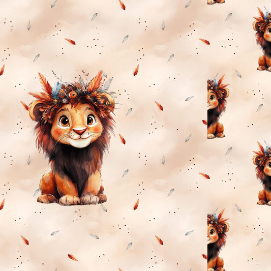 Panel Stoff Baby mit einem kleinen Löwen. das Panel ist 65x165cm als French Terry und 65x170cm auf Jersey