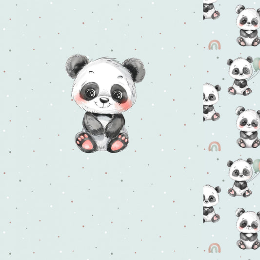 Panel Stoff kleiner Panda mit Musterkombistoff in Mint