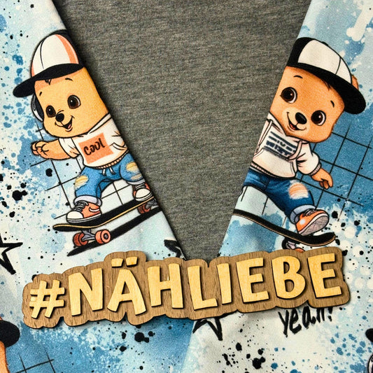 Raglan Sweatshirt Kinder "Skater Bär" in grau - French Terry