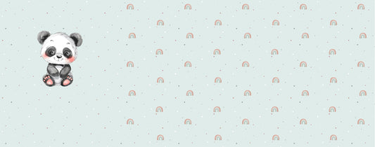 Stoffpanel mit kleinem Panda und Kombistoff mit Regebögen und Luftballons