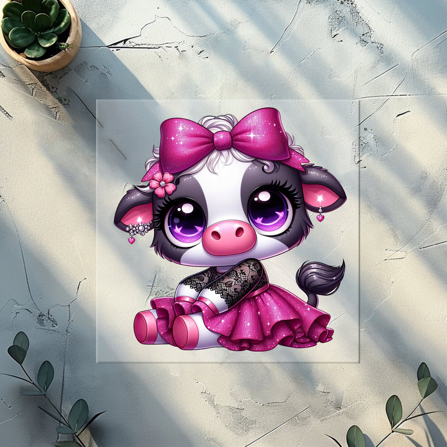 Glitzer-/Bügelbild "Pink Moo Princess"