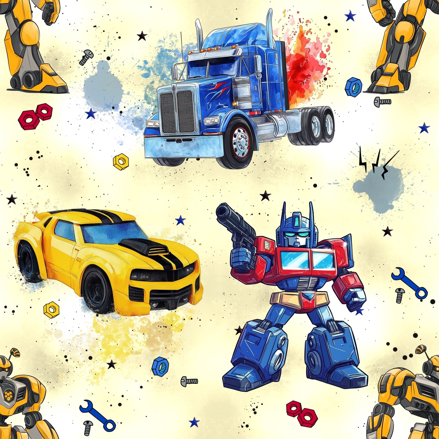 Jersey | Rib Jersey | French Terry "RobotCars" in gelb - Stoffe Meterware