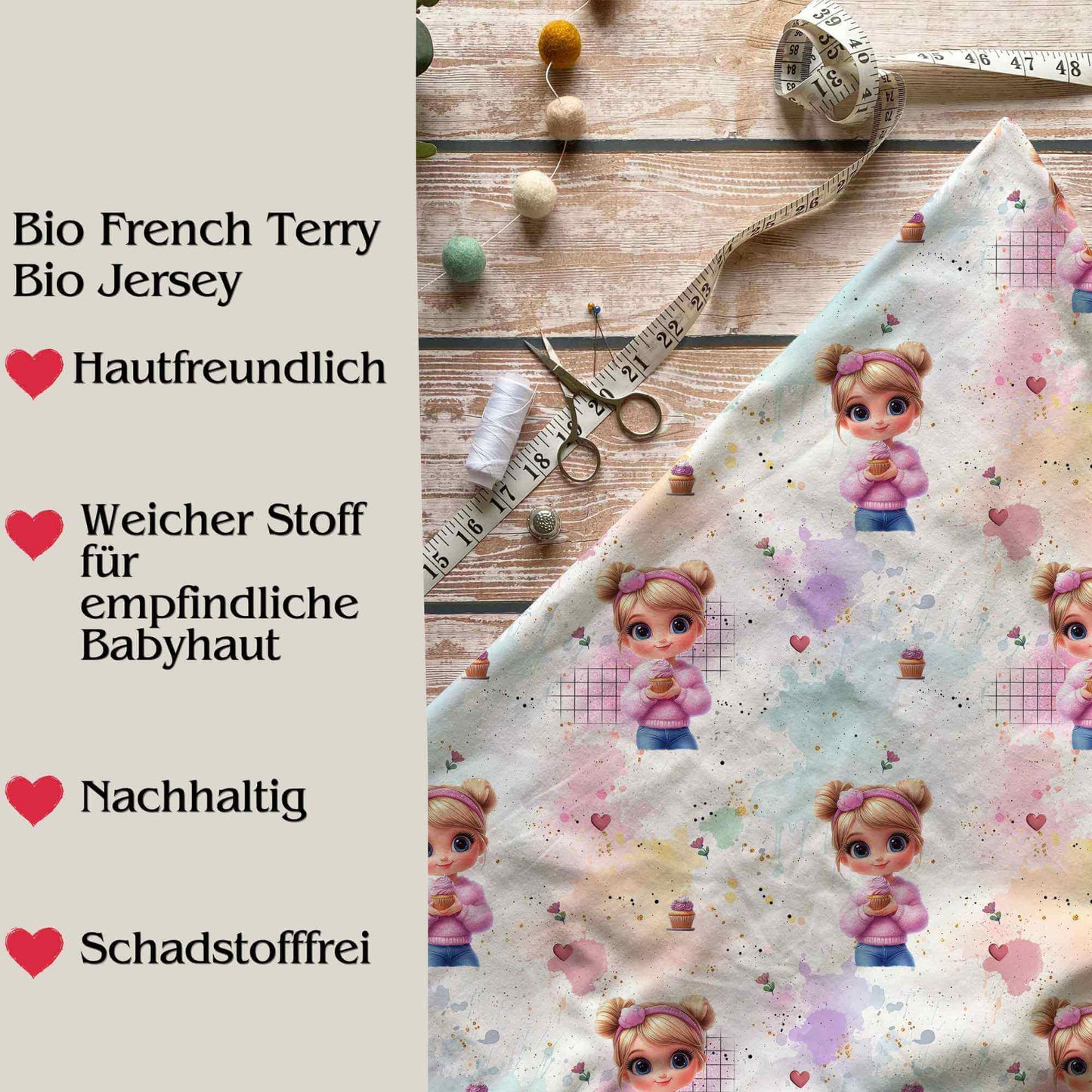 Stoffe Meterware "Cup Cake Girl" - Jersey oder French Terry