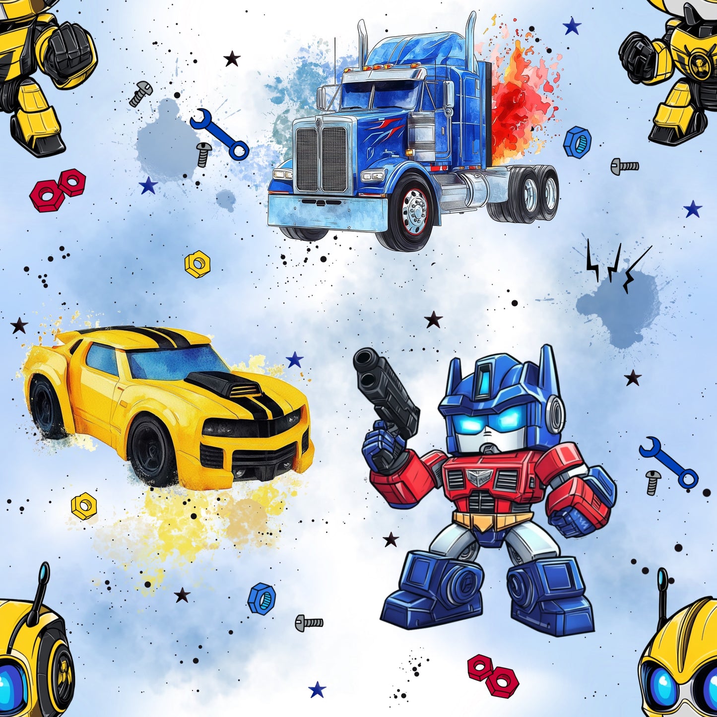 Jersey | Rib Jersey | French Terry "Robotcars mini" blau Kinderstoff