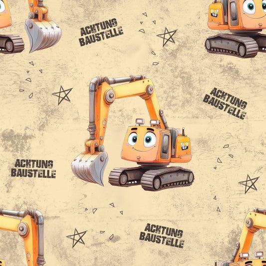 Jersey oder French Terry Meterware "Achtung Baustelle"