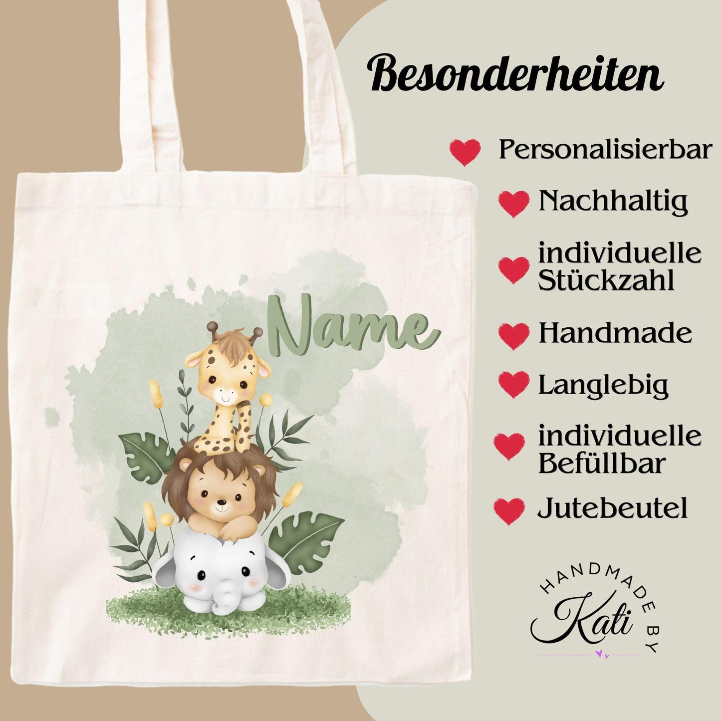 Personalisiertes Gastgeschenk kleine Jutebeutel - Safari