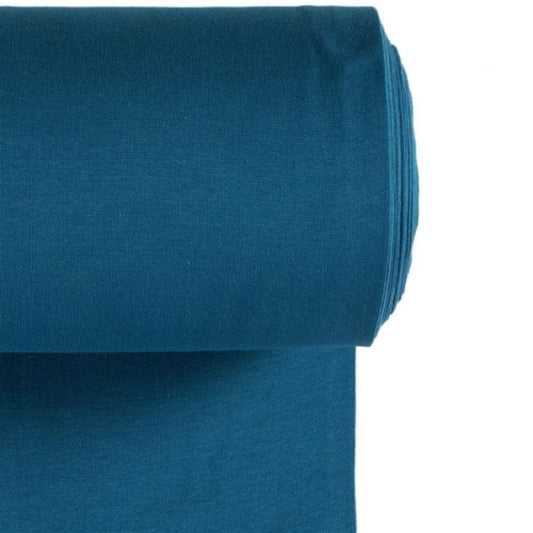 Bündchen Stoff in Pfauenblau - Feinripp