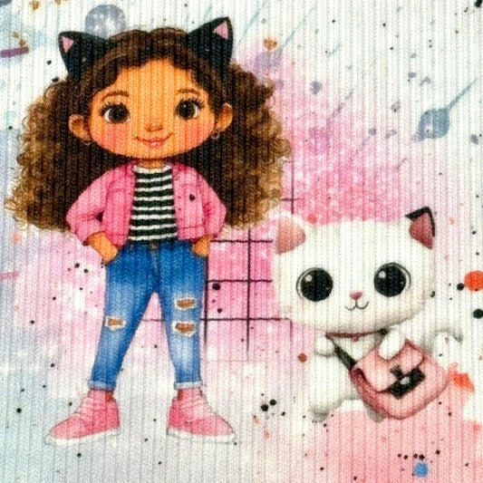 Rib Jersey „Regenbogen Katzenhaus" - 0,5m