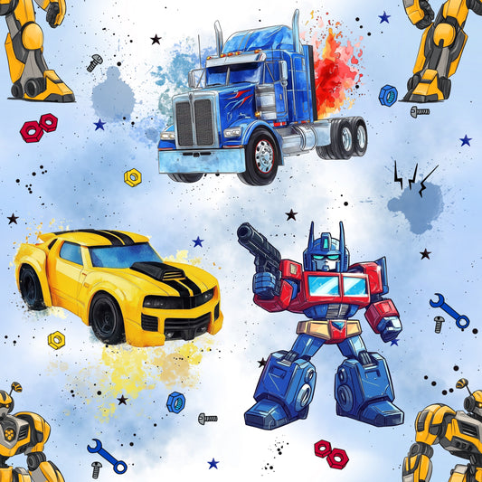 Jersey & French Terry "RobotCars" in blau - Stoffe Meterware