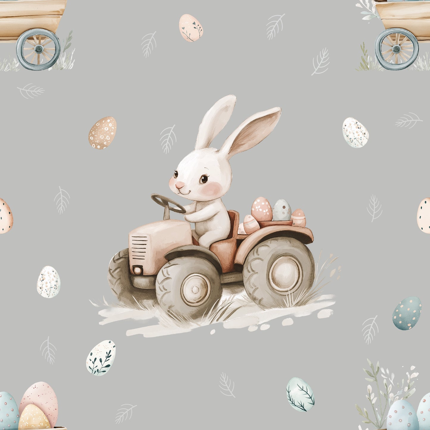 Hoppel auf dem Land Grau | Hasen Stoff Meterware | Baby- und Kinderstoff