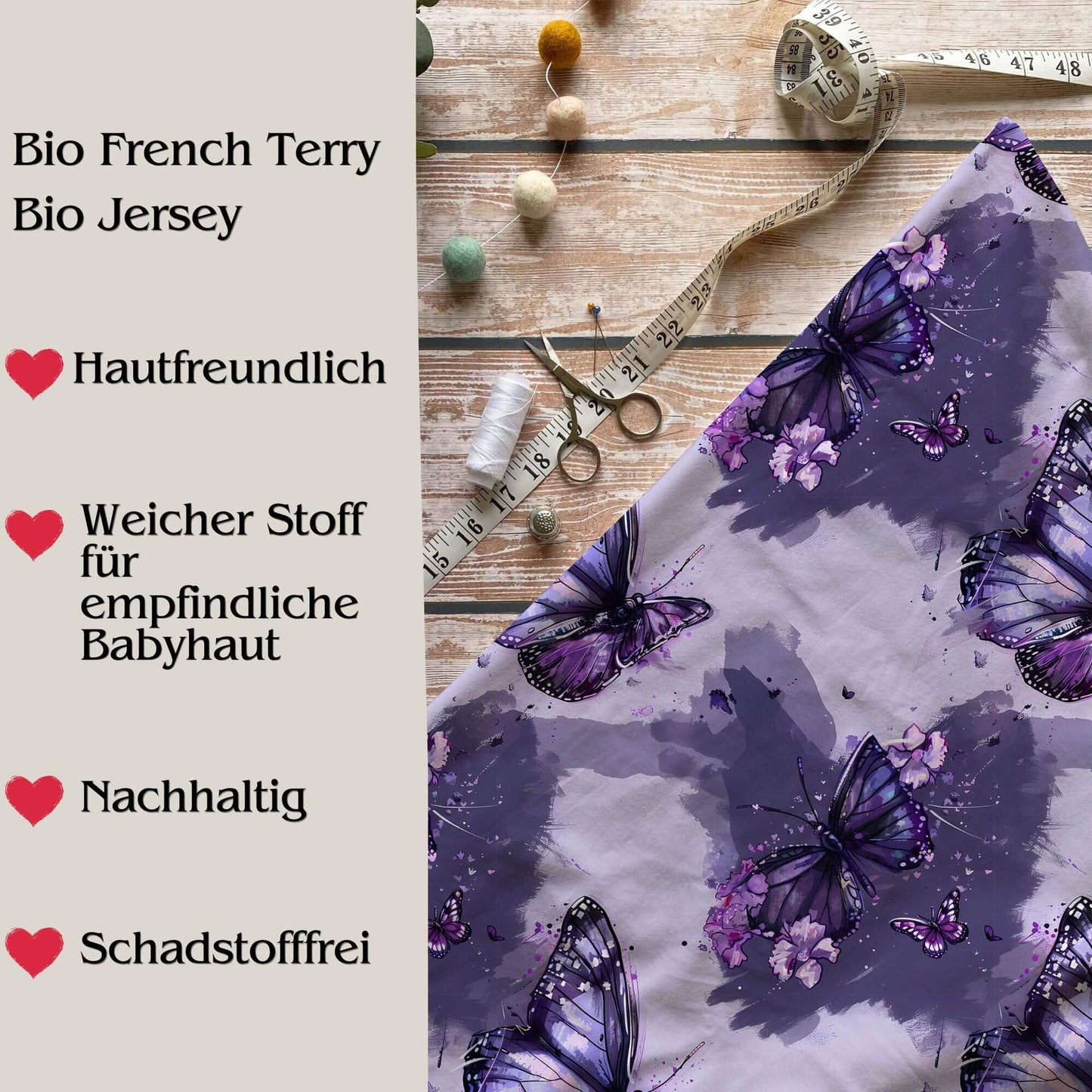 Stoffe Meterware "Fliederflug" - Jersey oder French Terry